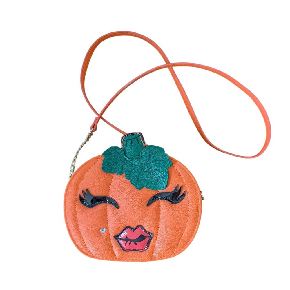 Betsey Johnson Pumpkin Crossbody Bag Orange Halloween Novelty Purse Rhinestone